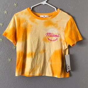 Tie dye style orange yellow small crew neck shirt cropped summer t shirt
